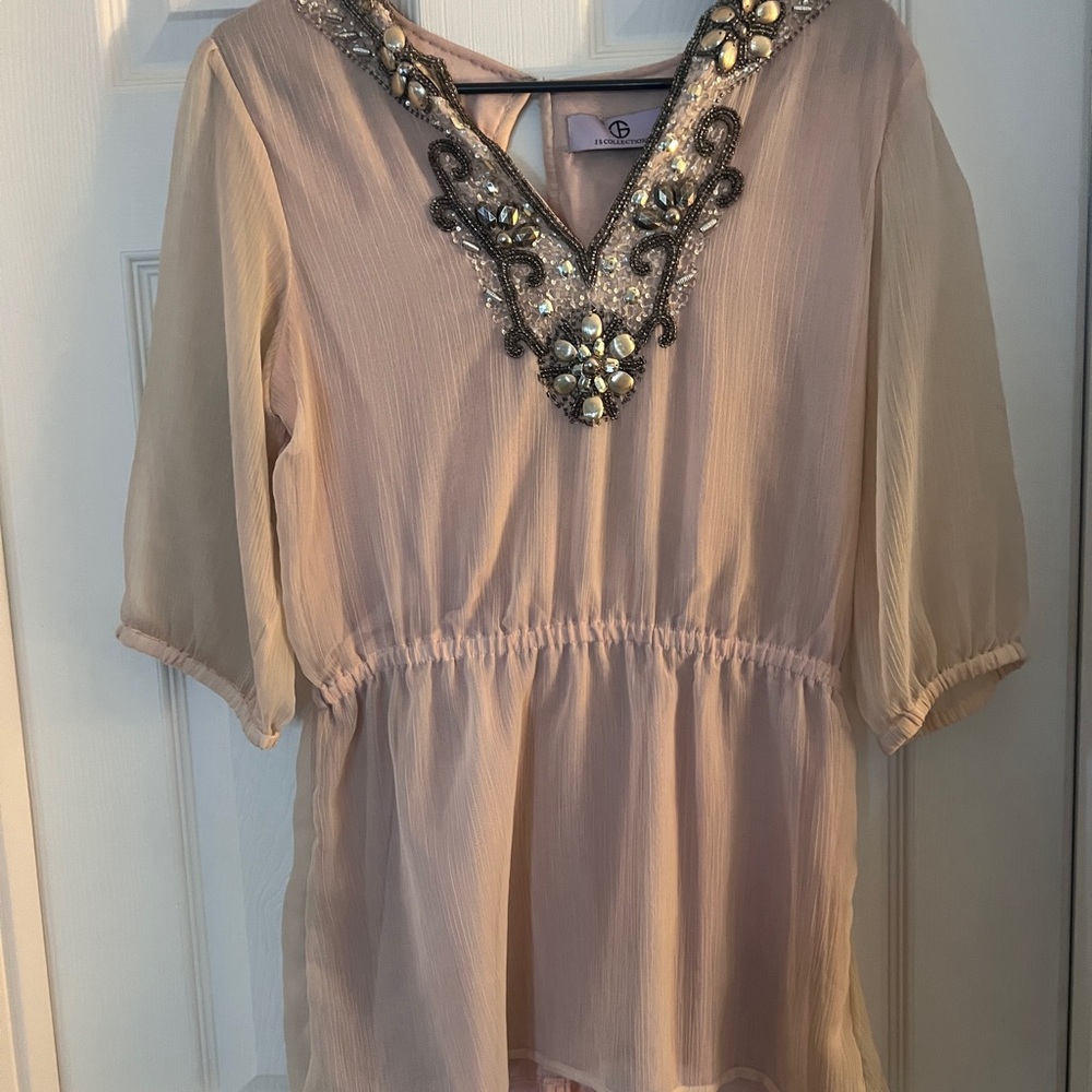 JS Collections Cream Embellished Blouse